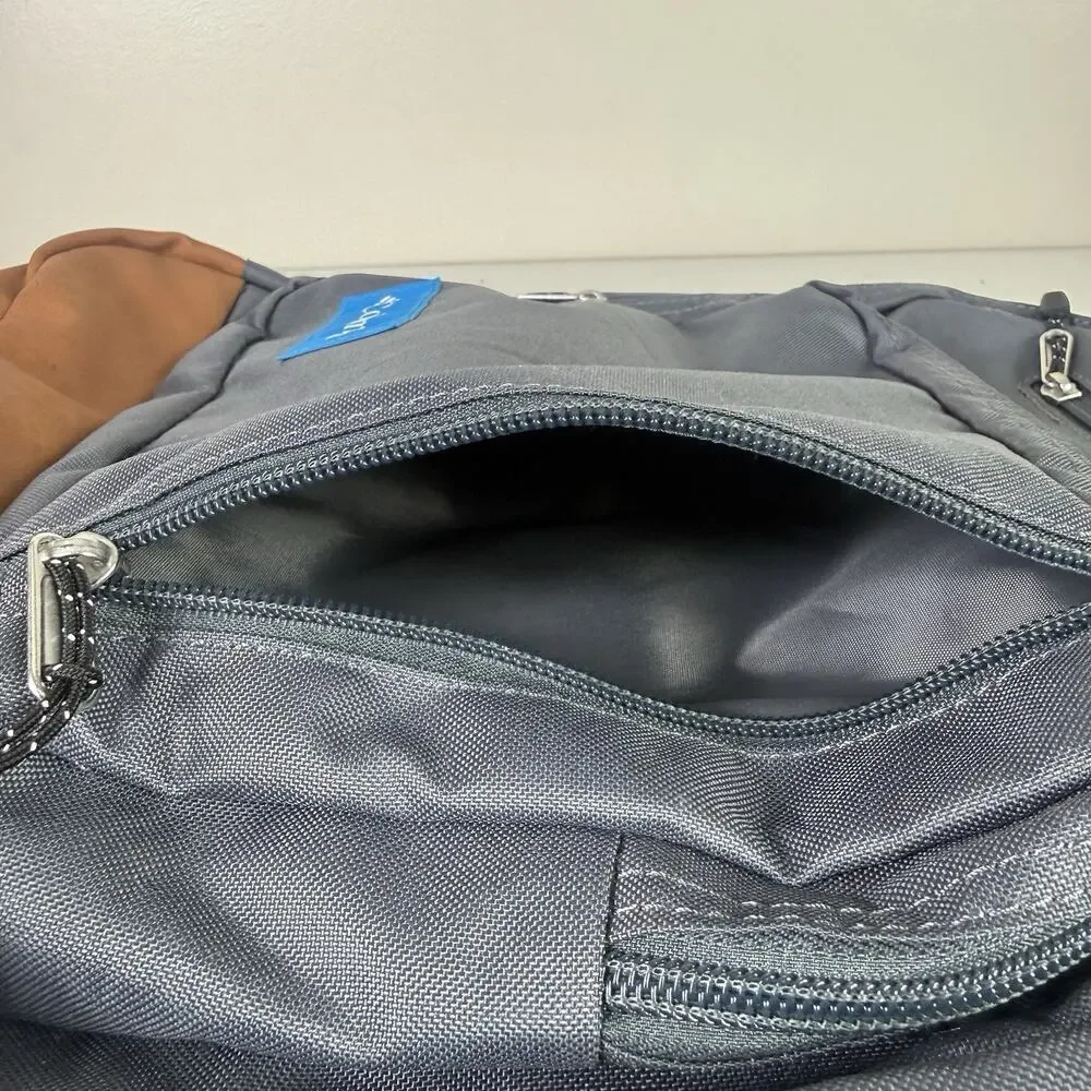 New Columbia Gray Northern Pass II Backpack With Brown Faux Leather Bottom